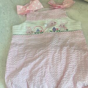 Mud Pie Pink and White Bunny Seersucker One-Piece